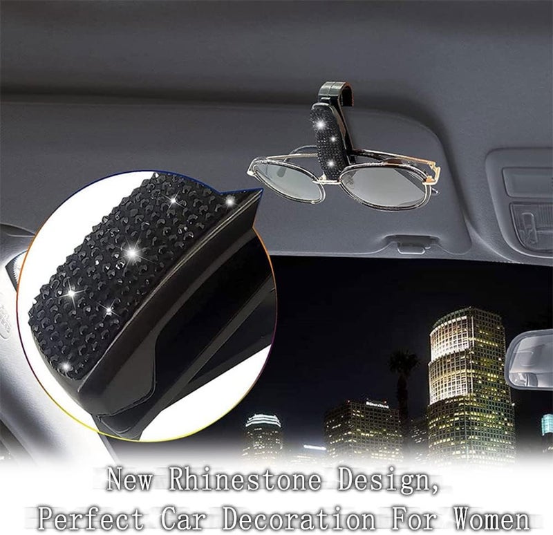 Turcee Set of 2 Bling Rhinestone Car Sun Visor Glasses Holders with Anti-Scratch Sponge,Car Decoration for Women Girls,Ticket Card Clip Visor Organizer,Universal Rhinestone Auto Accessories (Black-2pcs) - Image 3
